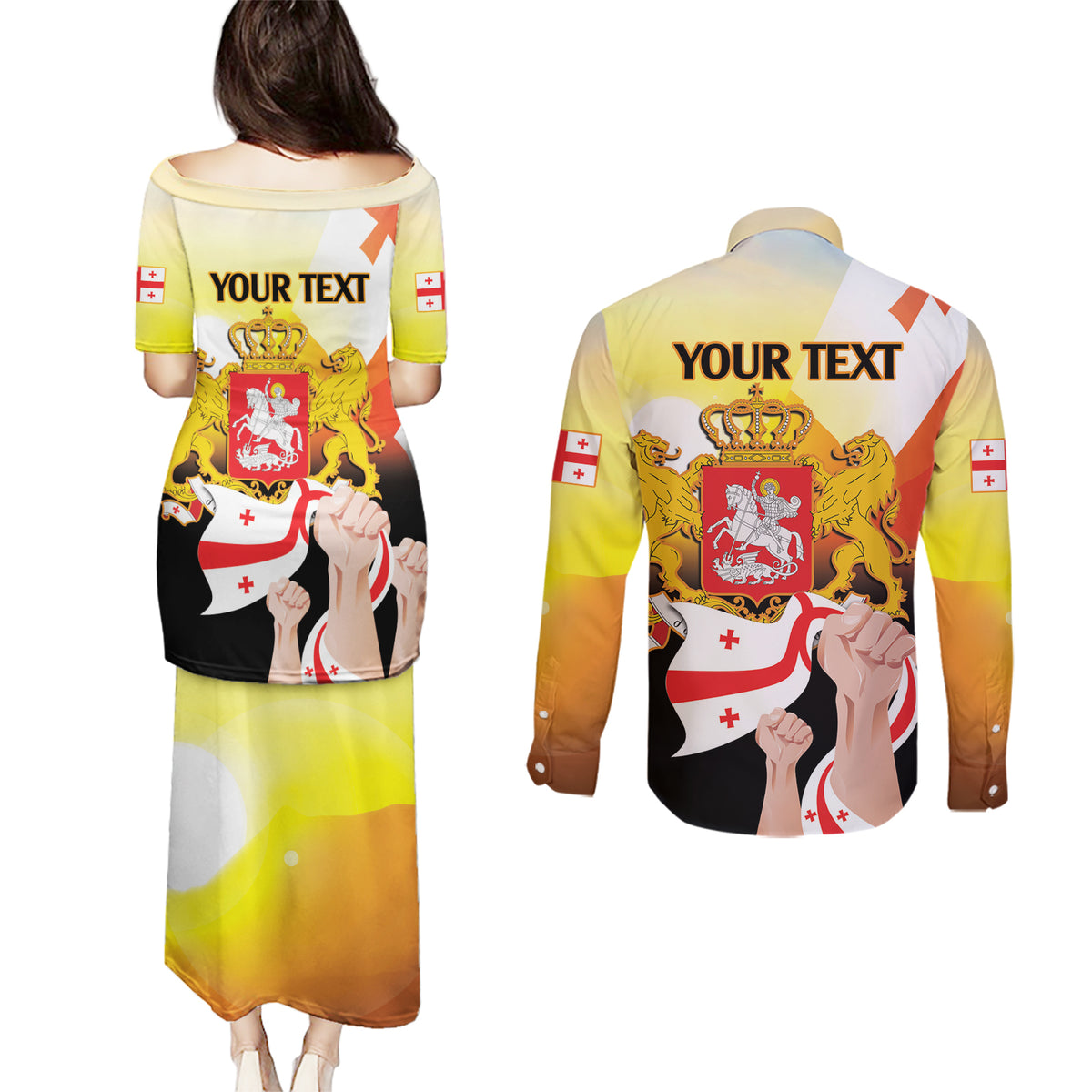 Personalised Georgia Couples Matching Puletasi and Long Sleeve Button Shirt Happy 106 Years Of Independence - Wonder Print Shop