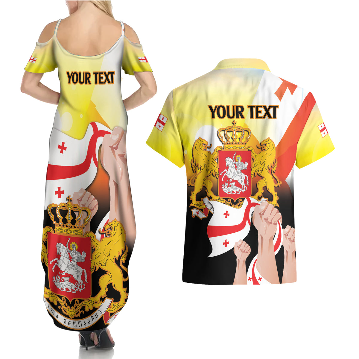 Personalised Georgia Couples Matching Summer Maxi Dress and Hawaiian Shirt Happy 106 Years Of Independence - Wonder Print Shop