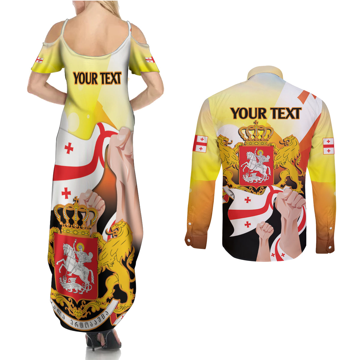 Personalised Georgia Couples Matching Summer Maxi Dress and Long Sleeve Button Shirt Happy 106 Years Of Independence - Wonder Print Shop