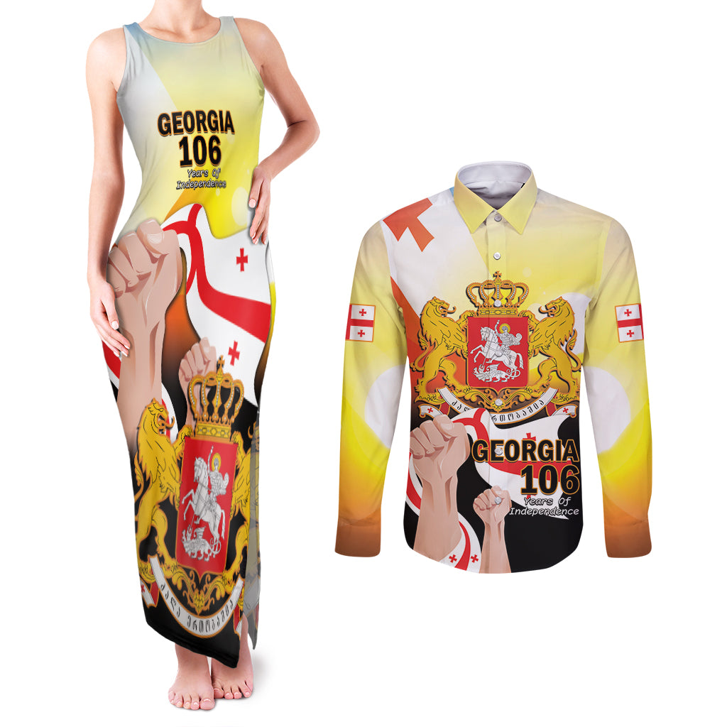 Personalised Georgia Couples Matching Tank Maxi Dress and Long Sleeve Button Shirt Happy 106 Years Of Independence - Wonder Print Shop