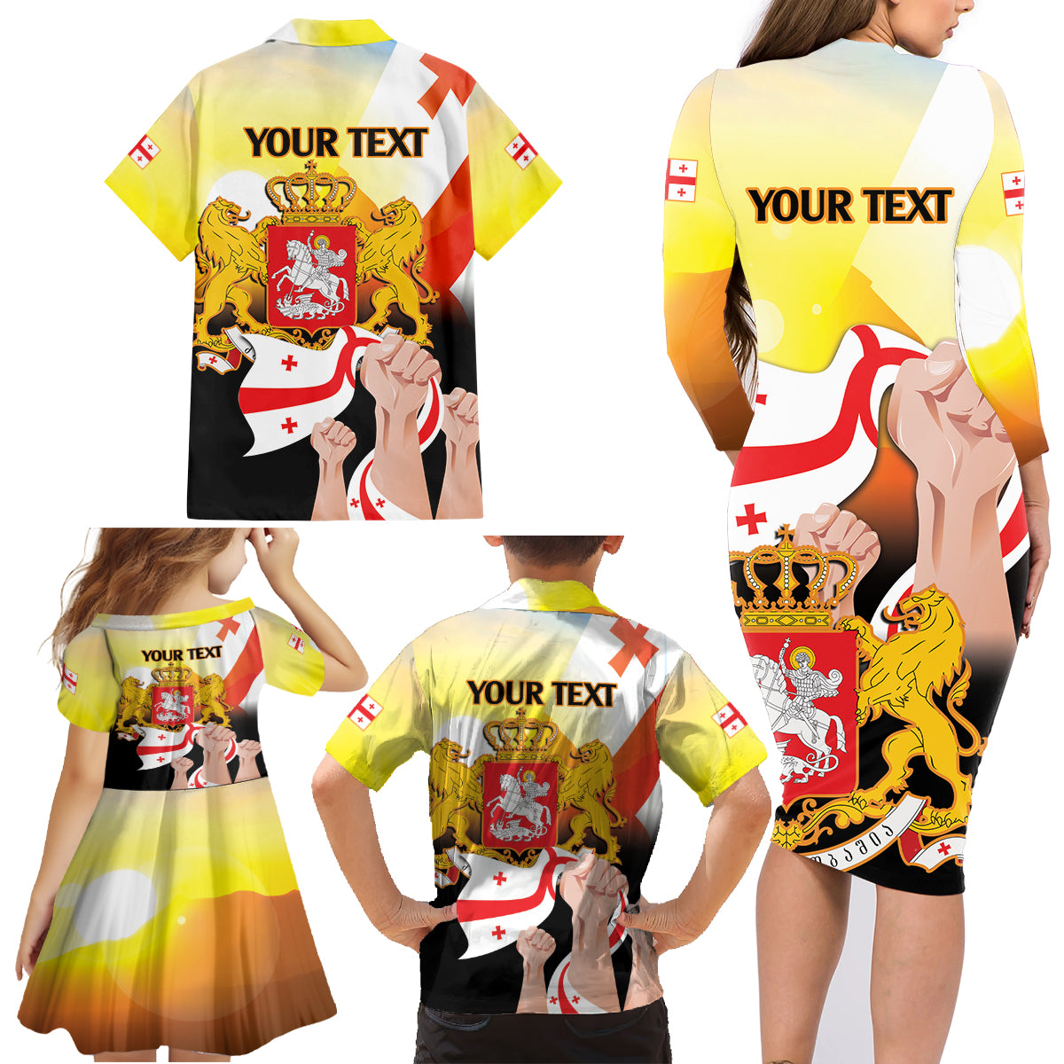 Personalised Georgia Family Matching Long Sleeve Bodycon Dress and Hawaiian Shirt Happy 106 Years Of Independence - Wonder Print Shop