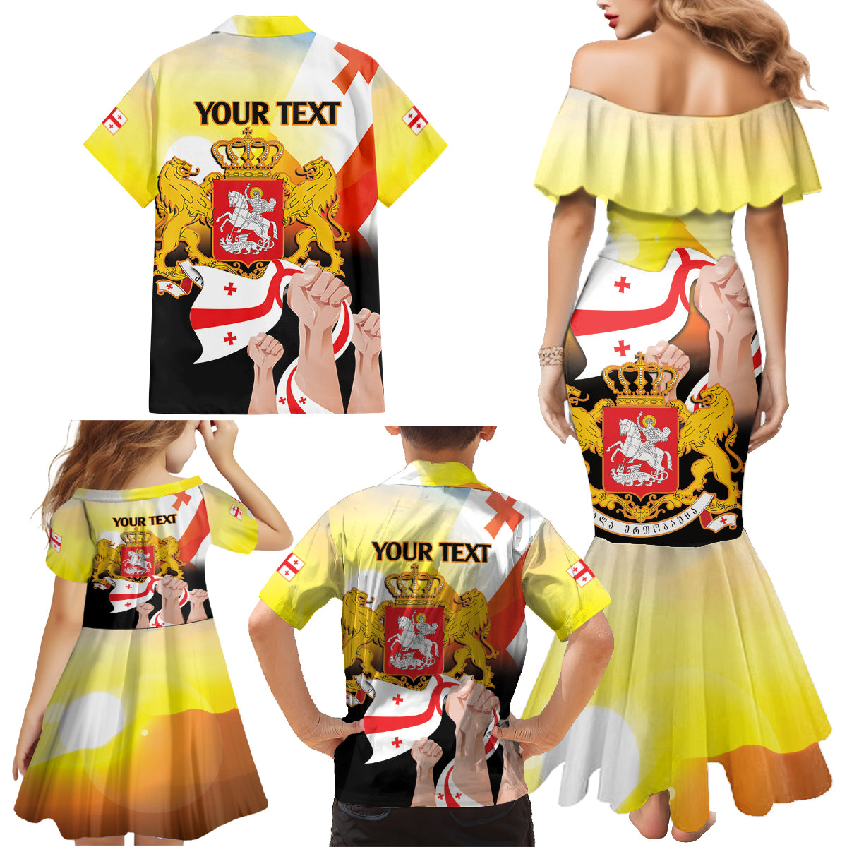 Personalised Georgia Family Matching Mermaid Dress and Hawaiian Shirt Happy 106 Years Of Independence - Wonder Print Shop