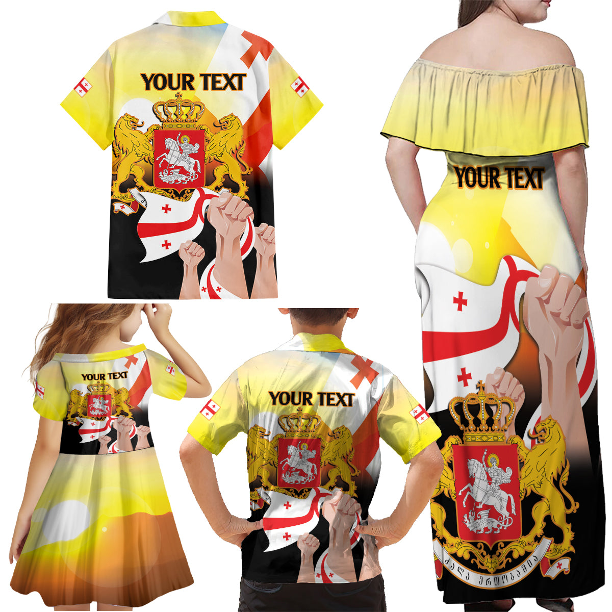 Personalised Georgia Family Matching Off Shoulder Maxi Dress and Hawaiian Shirt Happy 106 Years Of Independence - Wonder Print Shop