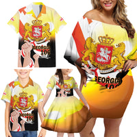 Personalised Georgia Family Matching Off Shoulder Short Dress and Hawaiian Shirt Happy 106 Years Of Independence - Wonder Print Shop