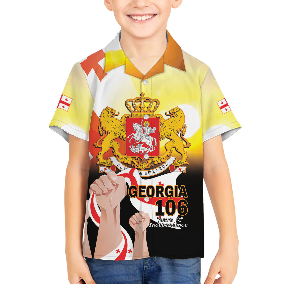 Personalised Georgia Family Matching Off Shoulder Short Dress and Hawaiian Shirt Happy 106 Years Of Independence - Wonder Print Shop