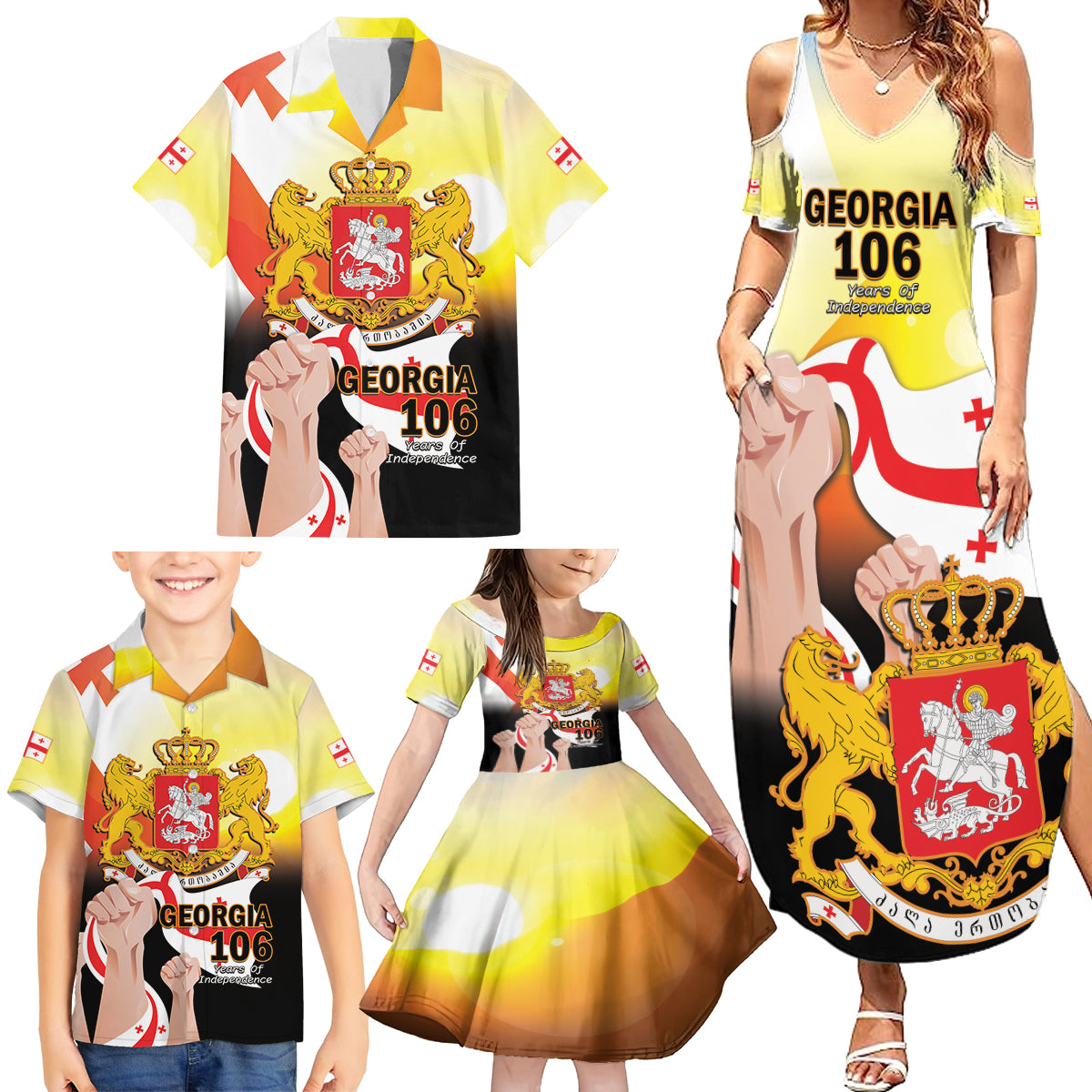 Personalised Georgia Family Matching Summer Maxi Dress and Hawaiian Shirt Happy 106 Years Of Independence - Wonder Print Shop