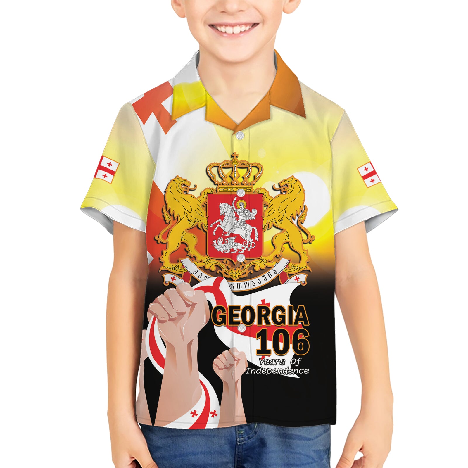 Personalised Georgia Kid Hawaiian Shirt Happy 106 Years Of Independence - Wonder Print Shop
