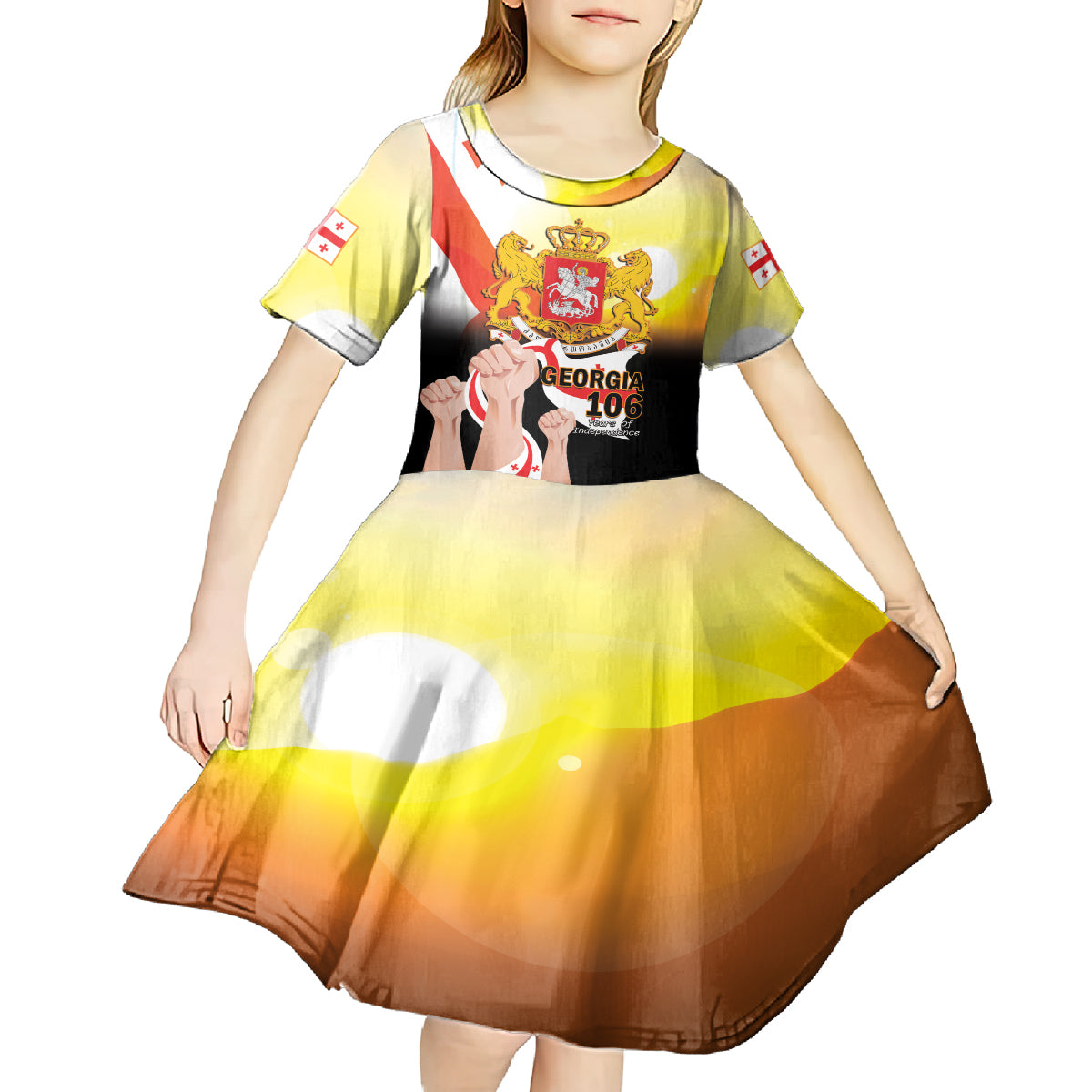 Personalised Georgia Kid Short Sleeve Dress Happy 106 Years Of Independence - Wonder Print Shop