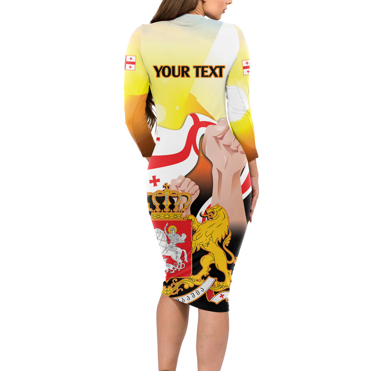 Personalised Georgia Long Sleeve Bodycon Dress Happy 106 Years Of Independence - Wonder Print Shop