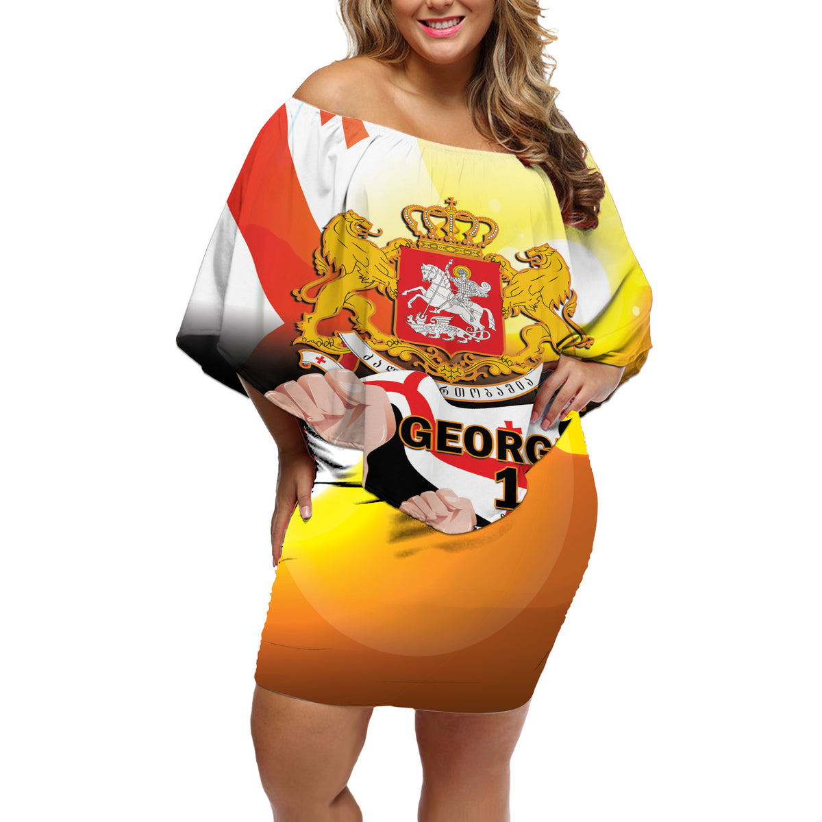 Personalised Georgia Off Shoulder Short Dress Happy 106 Years Of Independence - Wonder Print Shop