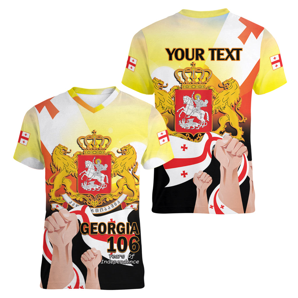 Personalised Georgia Women V-Neck T-Shirt Happy 106 Years Of Independence - Wonder Print Shop