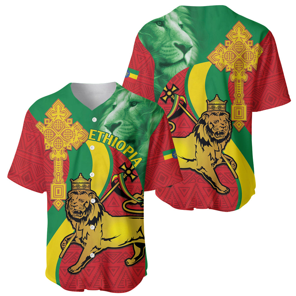 Ethiopia National Day Baseball Jersey Ethiopia Lion of Judah African Pattern - Wonder Print Shop
