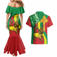 Ethiopia National Day Couples Matching Mermaid Dress and Hawaiian Shirt Ethiopia Lion of Judah African Pattern - Wonder Print Shop