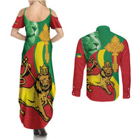 Ethiopia National Day Couples Matching Summer Maxi Dress and Long Sleeve Button Shirt Ethiopia Lion of Judah African Pattern - Wonder Print Shop