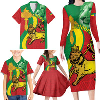 Ethiopia National Day Family Matching Long Sleeve Bodycon Dress and Hawaiian Shirt Ethiopia Lion of Judah African Pattern - Wonder Print Shop