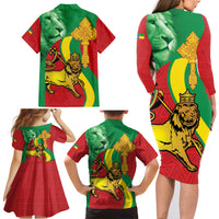 Ethiopia National Day Family Matching Long Sleeve Bodycon Dress and Hawaiian Shirt Ethiopia Lion of Judah African Pattern - Wonder Print Shop