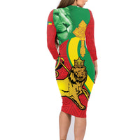 Ethiopia National Day Family Matching Long Sleeve Bodycon Dress and Hawaiian Shirt Ethiopia Lion of Judah African Pattern - Wonder Print Shop