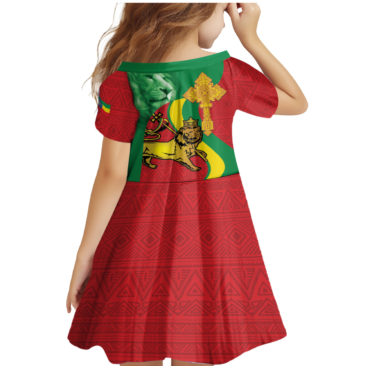 Ethiopia National Day Family Matching Mermaid Dress and Hawaiian Shirt Ethiopia Lion of Judah African Pattern - Wonder Print Shop