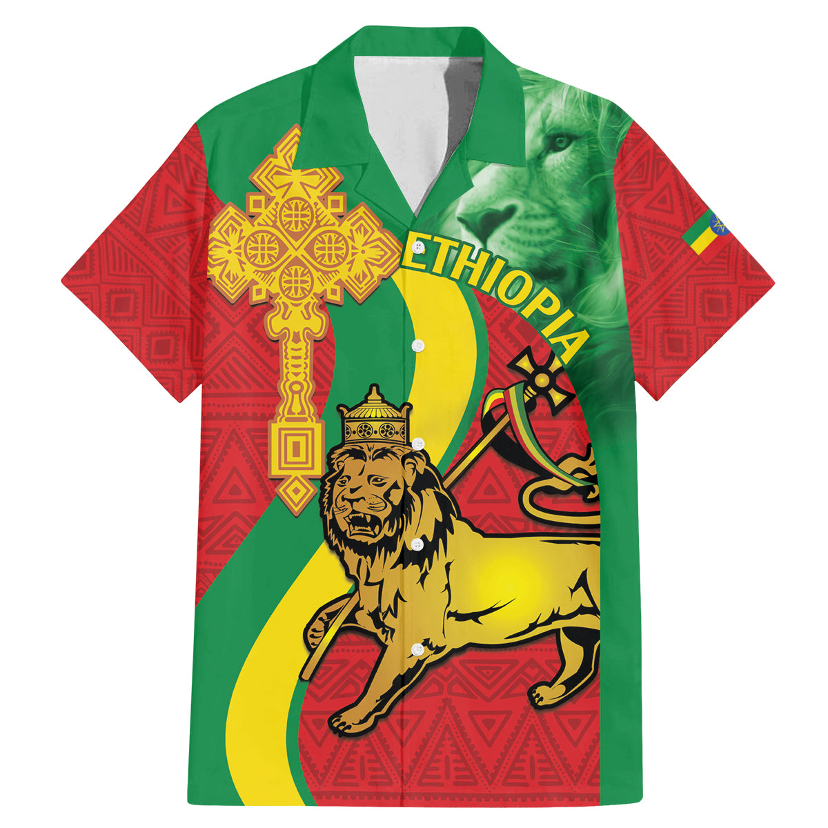 Ethiopia National Day Family Matching Mermaid Dress and Hawaiian Shirt Ethiopia Lion of Judah African Pattern - Wonder Print Shop
