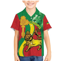 Ethiopia National Day Family Matching Mermaid Dress and Hawaiian Shirt Ethiopia Lion of Judah African Pattern - Wonder Print Shop