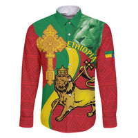 Ethiopia National Day Family Matching Off The Shoulder Long Sleeve Dress and Hawaiian Shirt Ethiopia Lion of Judah African Pattern - Wonder Print Shop