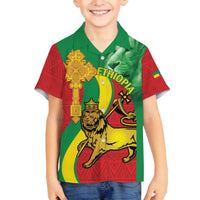 Ethiopia National Day Family Matching Off Shoulder Maxi Dress and Hawaiian Shirt Ethiopia Lion of Judah African Pattern - Wonder Print Shop