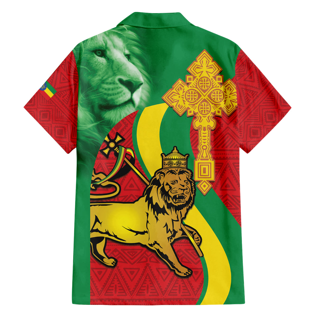Ethiopia National Day Family Matching Tank Maxi Dress and Hawaiian Shirt Ethiopia Lion of Judah African Pattern - Wonder Print Shop