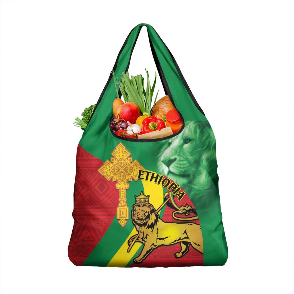 Ethiopia National Day Grocery Bag Ethiopia Lion of Judah African Pattern
