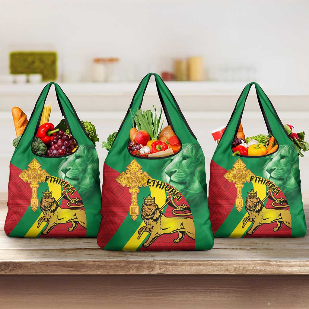 Ethiopia National Day Grocery Bag Ethiopia Lion of Judah African Pattern