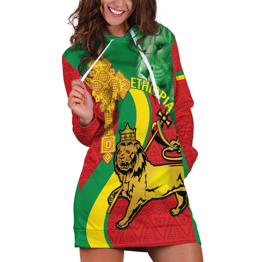 Ethiopia National Day Hoodie Dress Ethiopia Lion of Judah African Pattern - Wonder Print Shop
