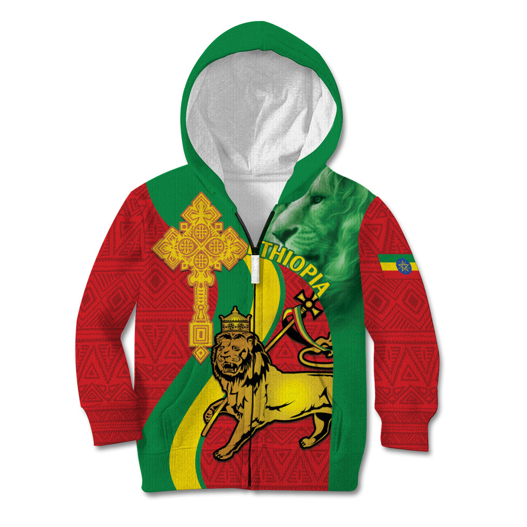 Ethiopia National Day Kid Hoodie Ethiopia Lion of Judah African Pattern - Wonder Print Shop