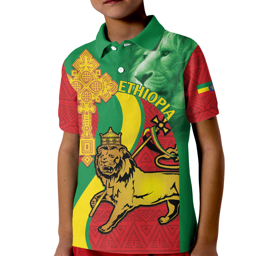 Ethiopia National Day Kid Polo Shirt Ethiopia Lion of Judah African Pattern - Wonder Print Shop