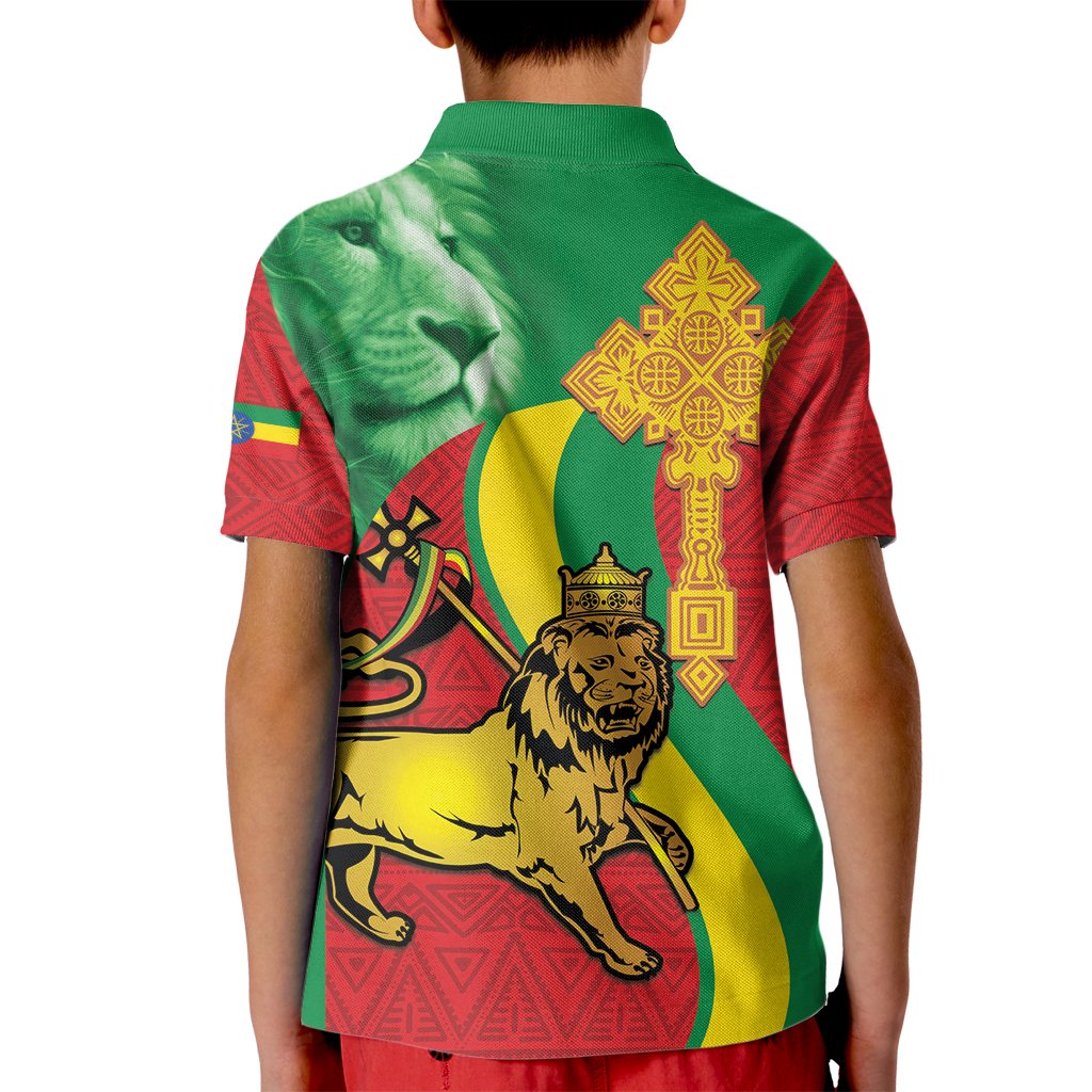 Ethiopia National Day Kid Polo Shirt Ethiopia Lion of Judah African Pattern - Wonder Print Shop