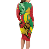Ethiopia National Day Long Sleeve Bodycon Dress Ethiopia Lion of Judah African Pattern - Wonder Print Shop
