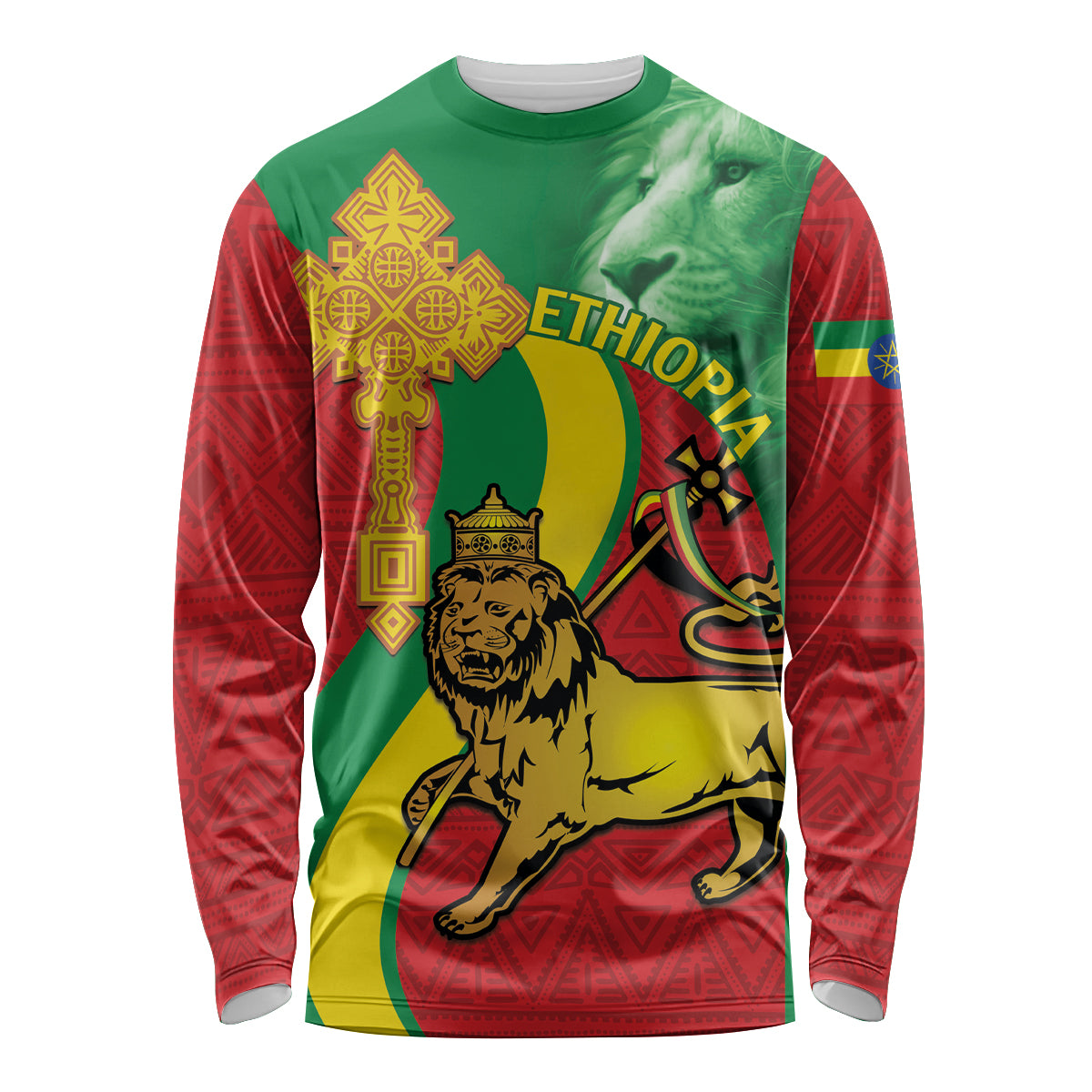 Ethiopia National Day Long Sleeve Shirt Ethiopia Lion of Judah African Pattern