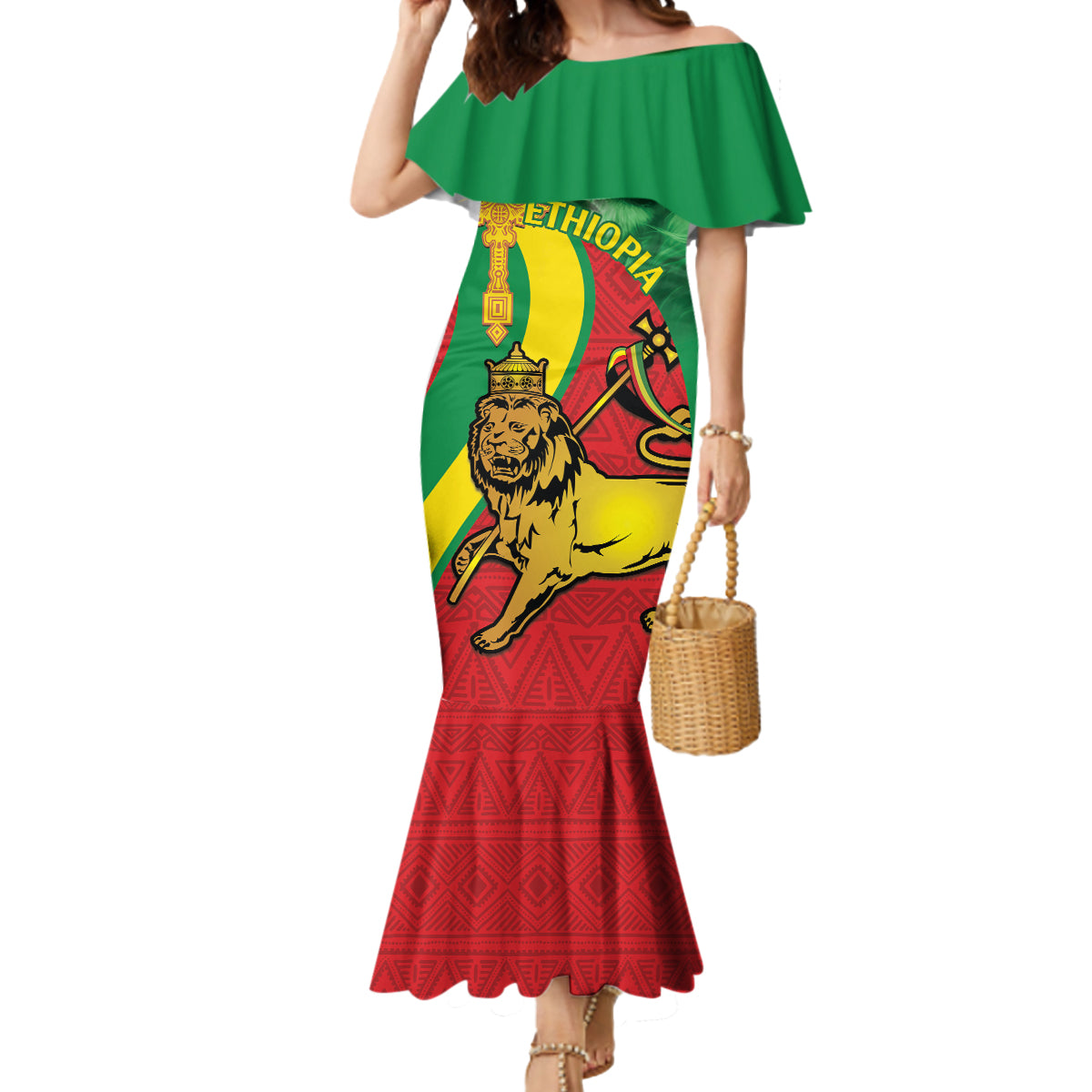 Ethiopia National Day Mermaid Dress Ethiopia Lion of Judah African Pattern - Wonder Print Shop