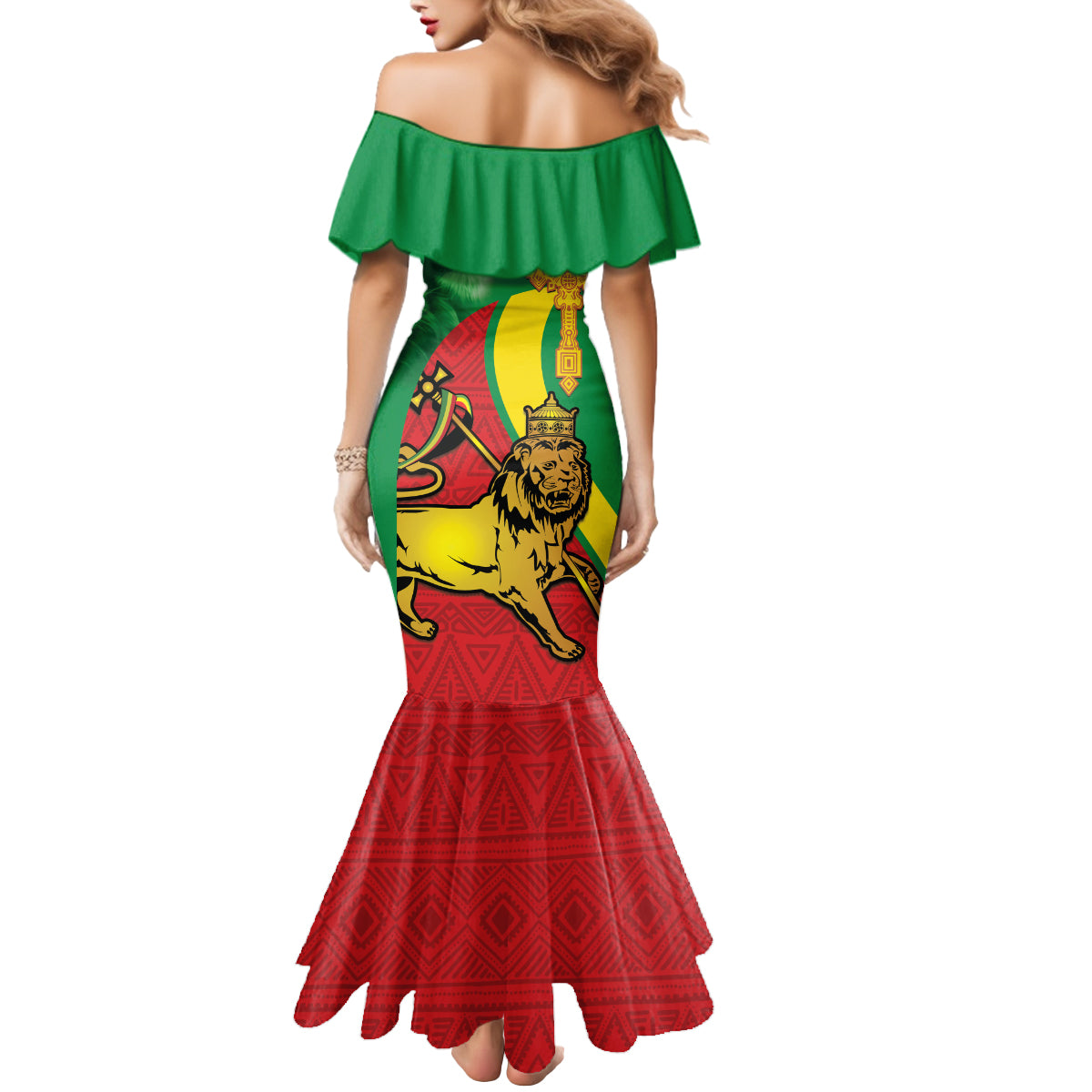 Ethiopia National Day Mermaid Dress Ethiopia Lion of Judah African Pattern - Wonder Print Shop