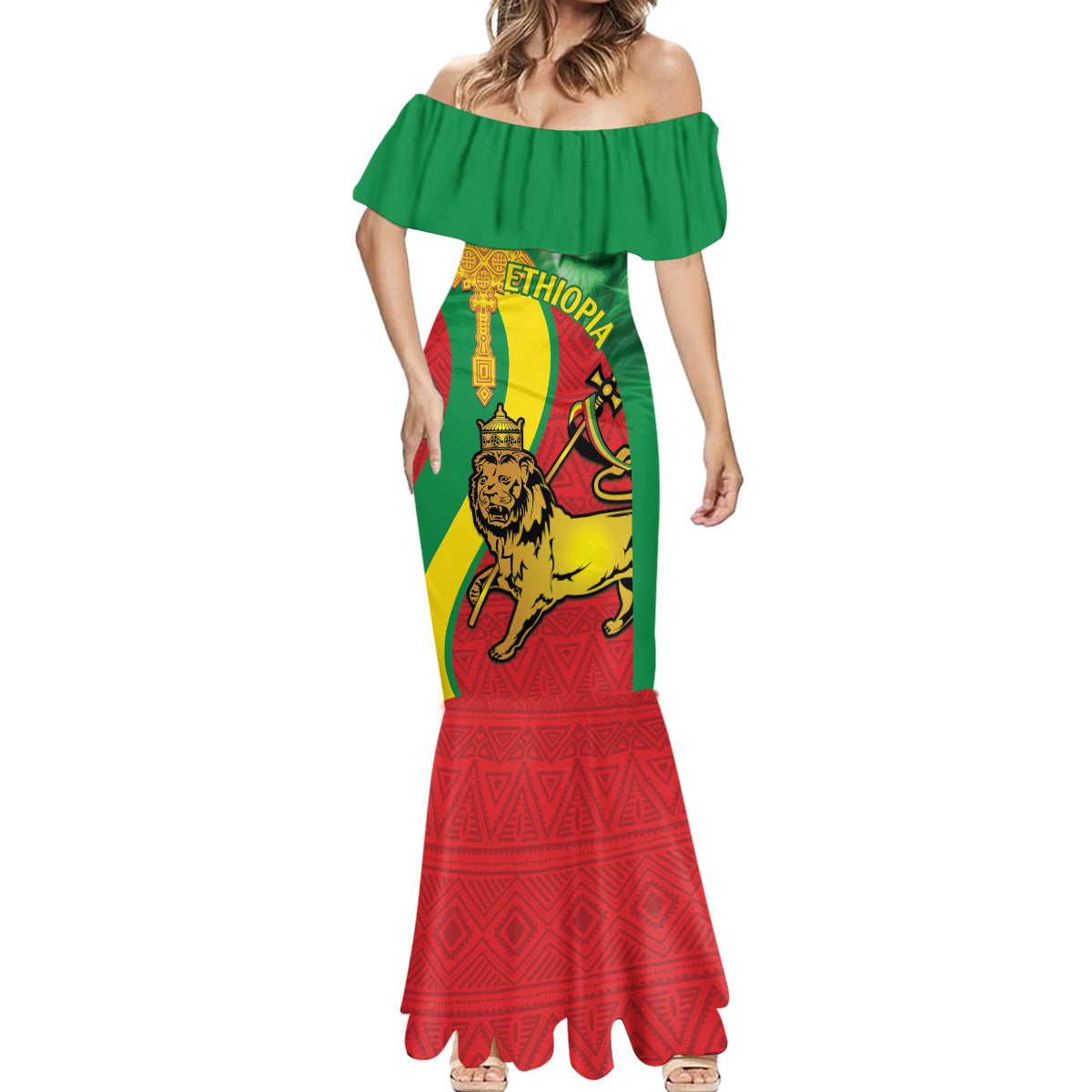 Ethiopia National Day Mermaid Dress Ethiopia Lion of Judah African Pattern - Wonder Print Shop