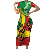 Ethiopia National Day Short Sleeve Bodycon Dress Ethiopia Lion of Judah African Pattern - Wonder Print Shop