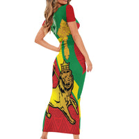Ethiopia National Day Short Sleeve Bodycon Dress Ethiopia Lion of Judah African Pattern - Wonder Print Shop