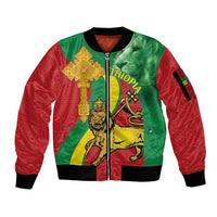 Ethiopia National Day Sleeve Zip Bomber Jacket Ethiopia Lion of Judah African Pattern - Wonder Print Shop