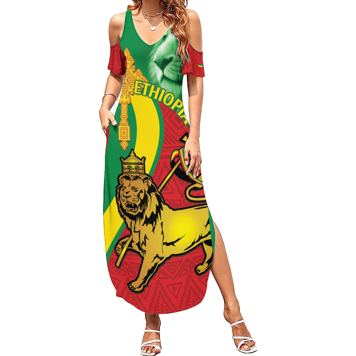 Ethiopia National Day Summer Maxi Dress Ethiopia Lion of Judah African Pattern