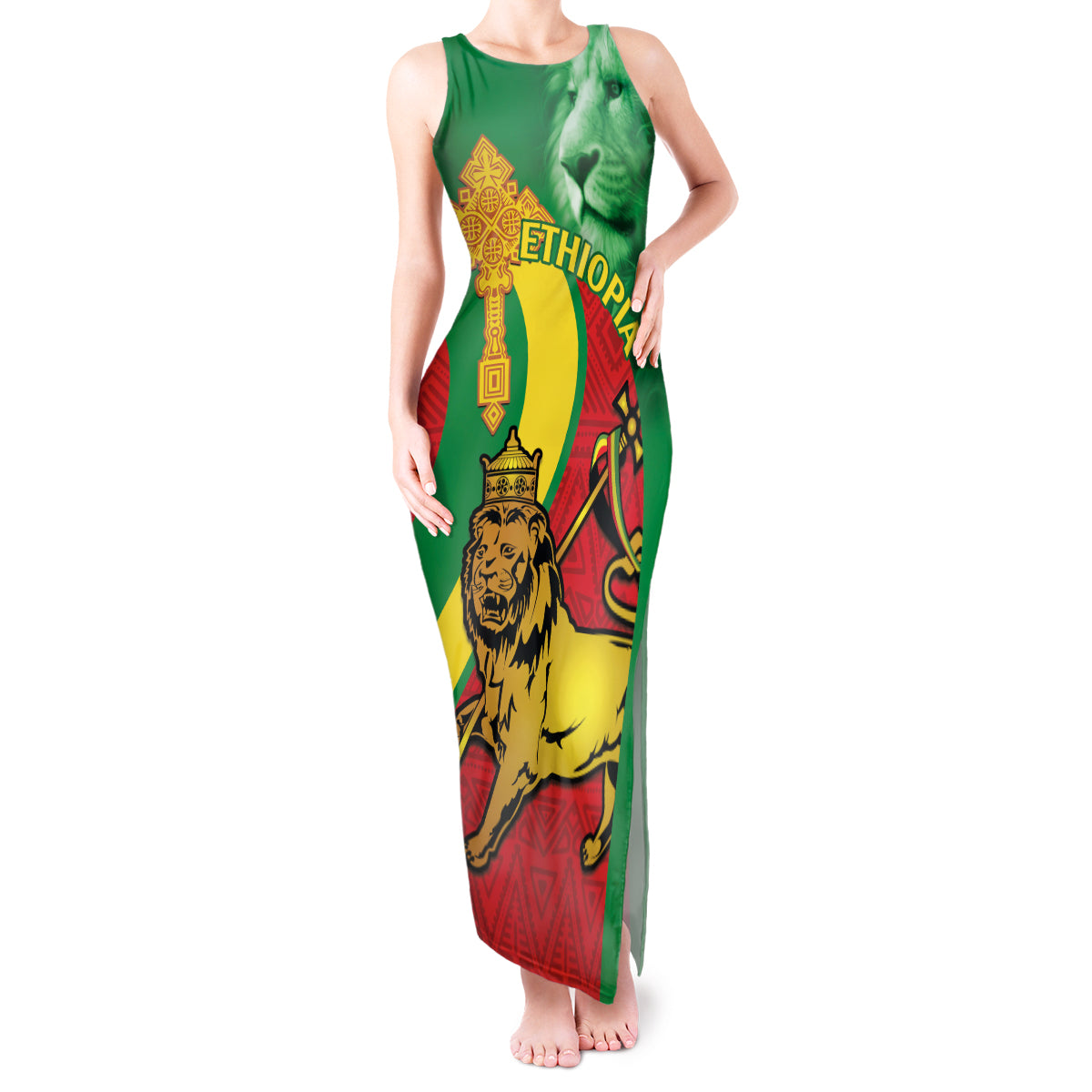 Ethiopia National Day Tank Maxi Dress Ethiopia Lion of Judah African Pattern - Wonder Print Shop