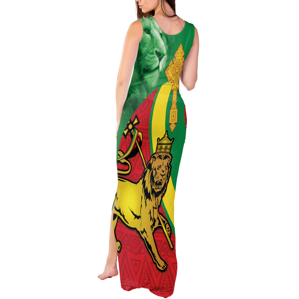 Ethiopia National Day Tank Maxi Dress Ethiopia Lion of Judah African Pattern - Wonder Print Shop