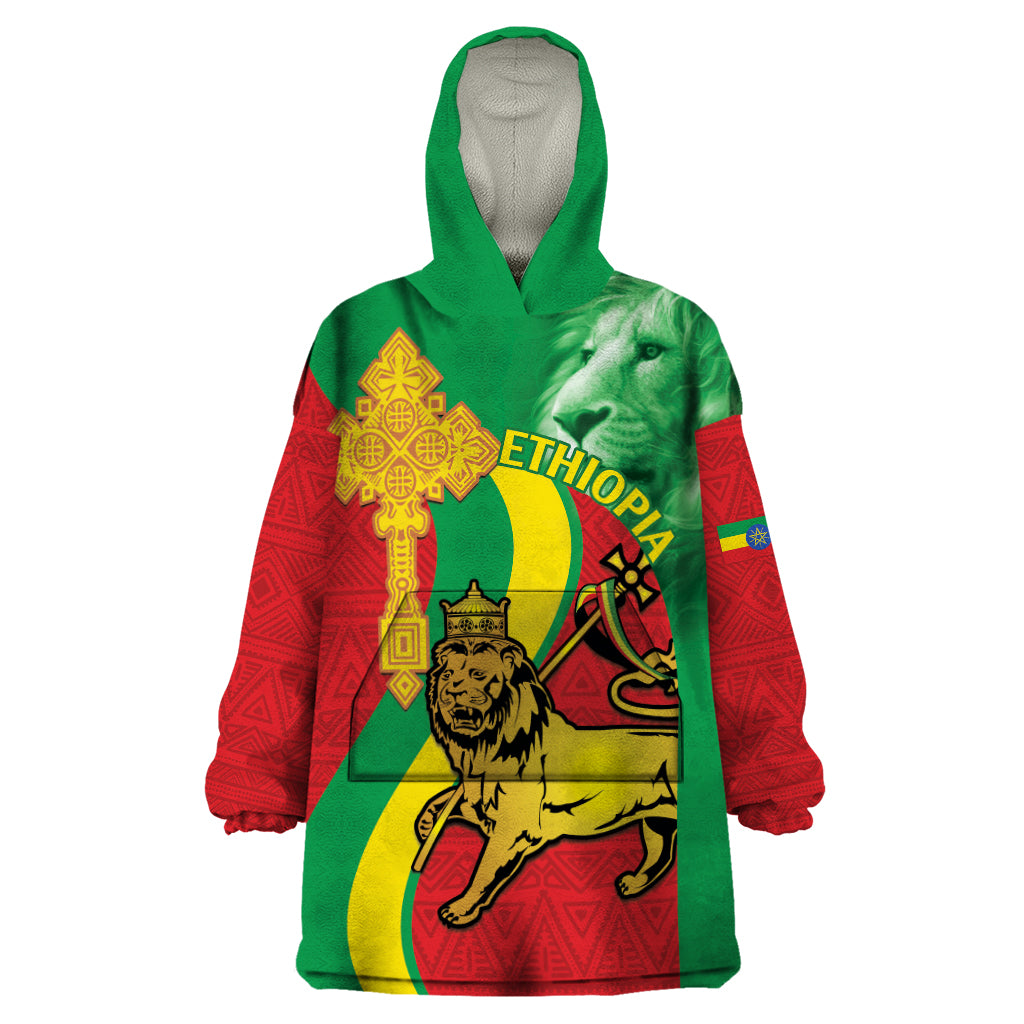 Ethiopia National Day Wearable Blanket Hoodie Ethiopia Lion of Judah African Pattern - Wonder Print Shop