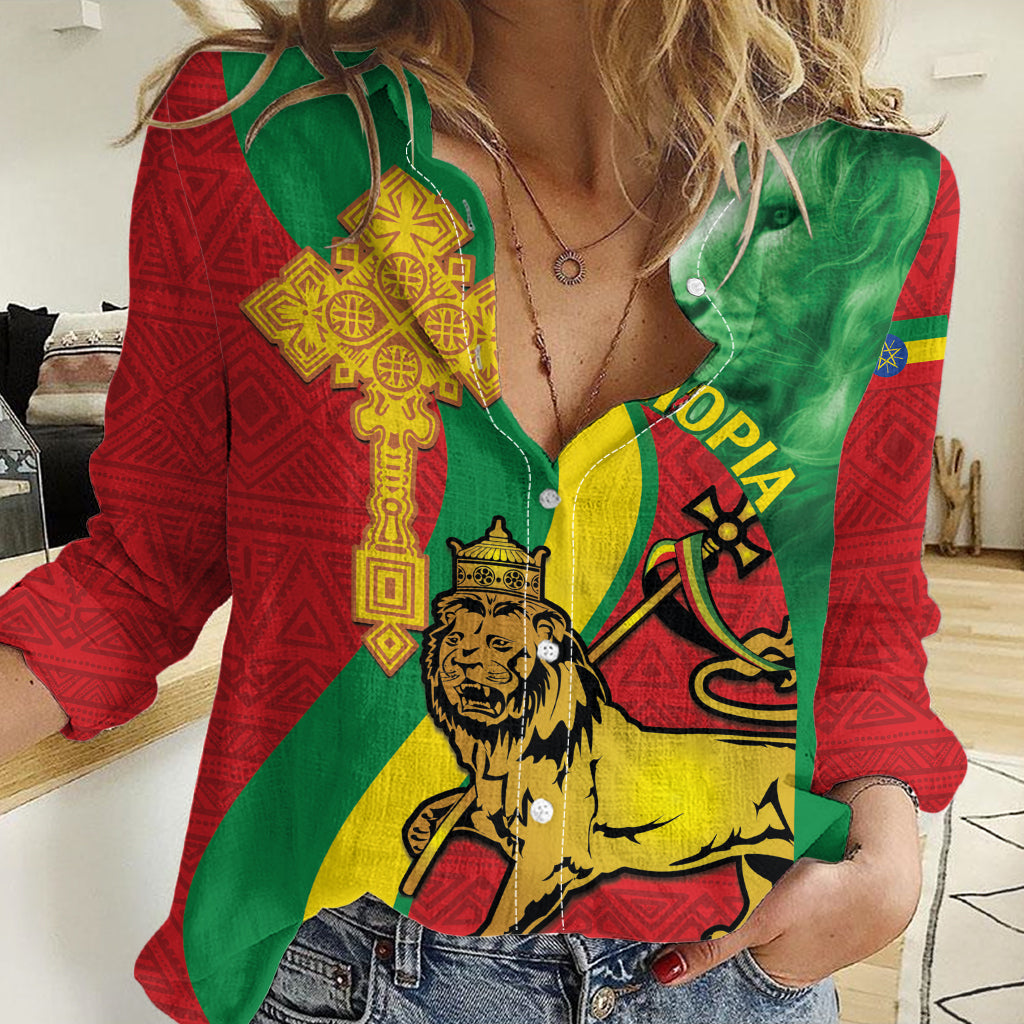 Ethiopia National Day Women Casual Shirt Ethiopia Lion of Judah African Pattern - Wonder Print Shop