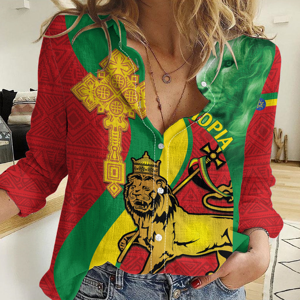 Ethiopia National Day Women Casual Shirt Ethiopia Lion of Judah African Pattern