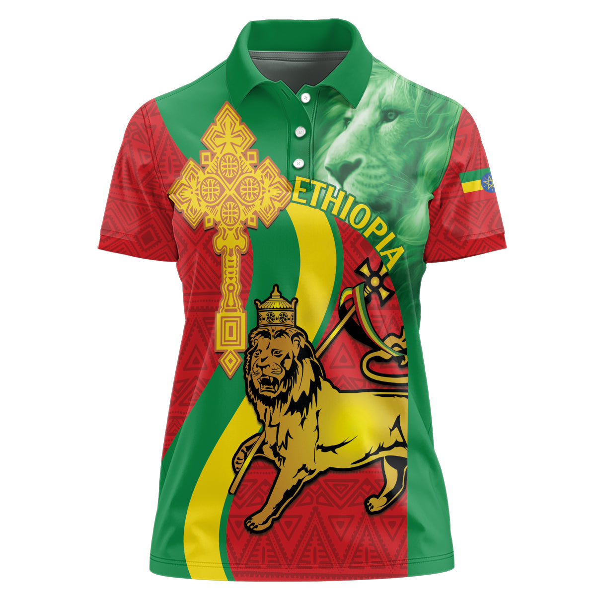 Ethiopia National Day Women Polo Shirt Ethiopia Lion of Judah African Pattern - Wonder Print Shop