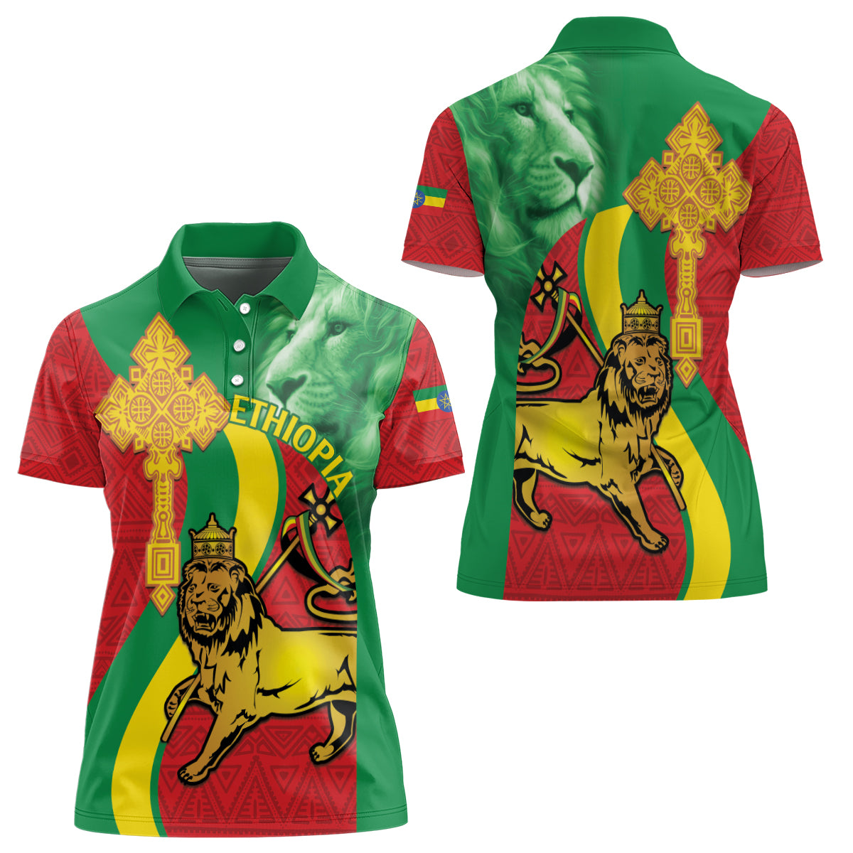 Ethiopia National Day Women Polo Shirt Ethiopia Lion of Judah African Pattern - Wonder Print Shop