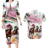 Personalized Kentucky Horse Racing Couples Matching Long Sleeve Bodycon Dress and Hawaiian Shirt 151st Anniversary Run For The Roses